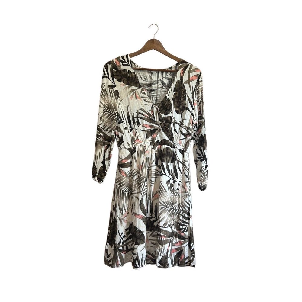 Old Navy Women's White Tropical Palm Leaf Print‎ Long Sleeve Dress - M